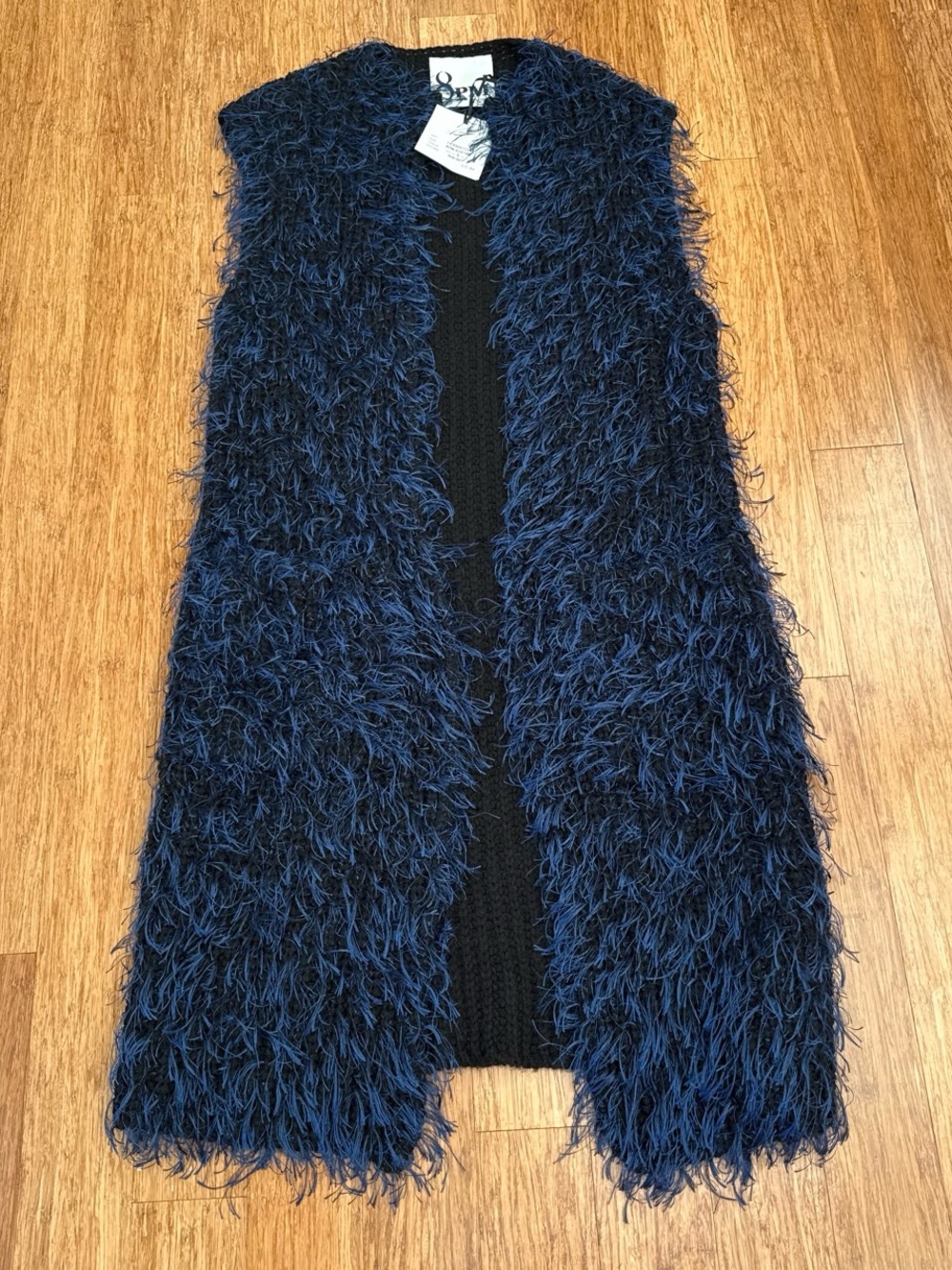 NWT 8 PM Italy Blue Faux Fur Fringe Vest